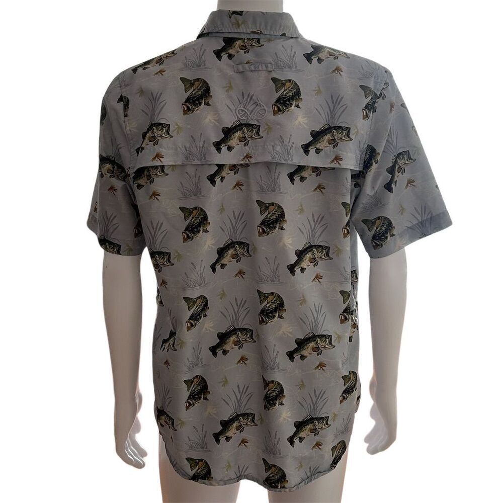 Realtree Fishing Men's Gray Fish Print Button-Up Shirt Size L - Picture 7 of 11